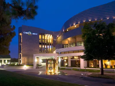 Cerritos Library at night